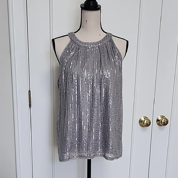 Silver Sequin Sleeveless Top - Picture 1 of 3